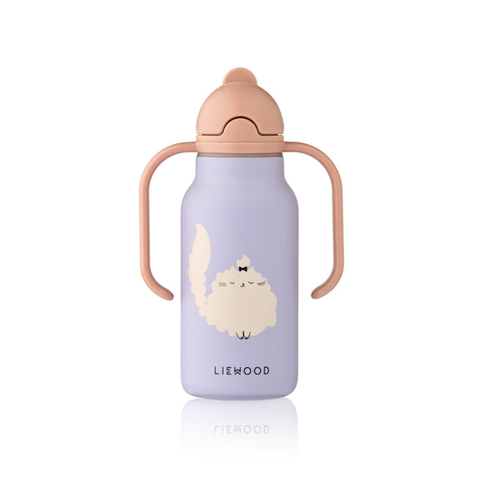 [Liewood] Kimmie Steel Water Bottle 250ml - Cat/Warm Lilac