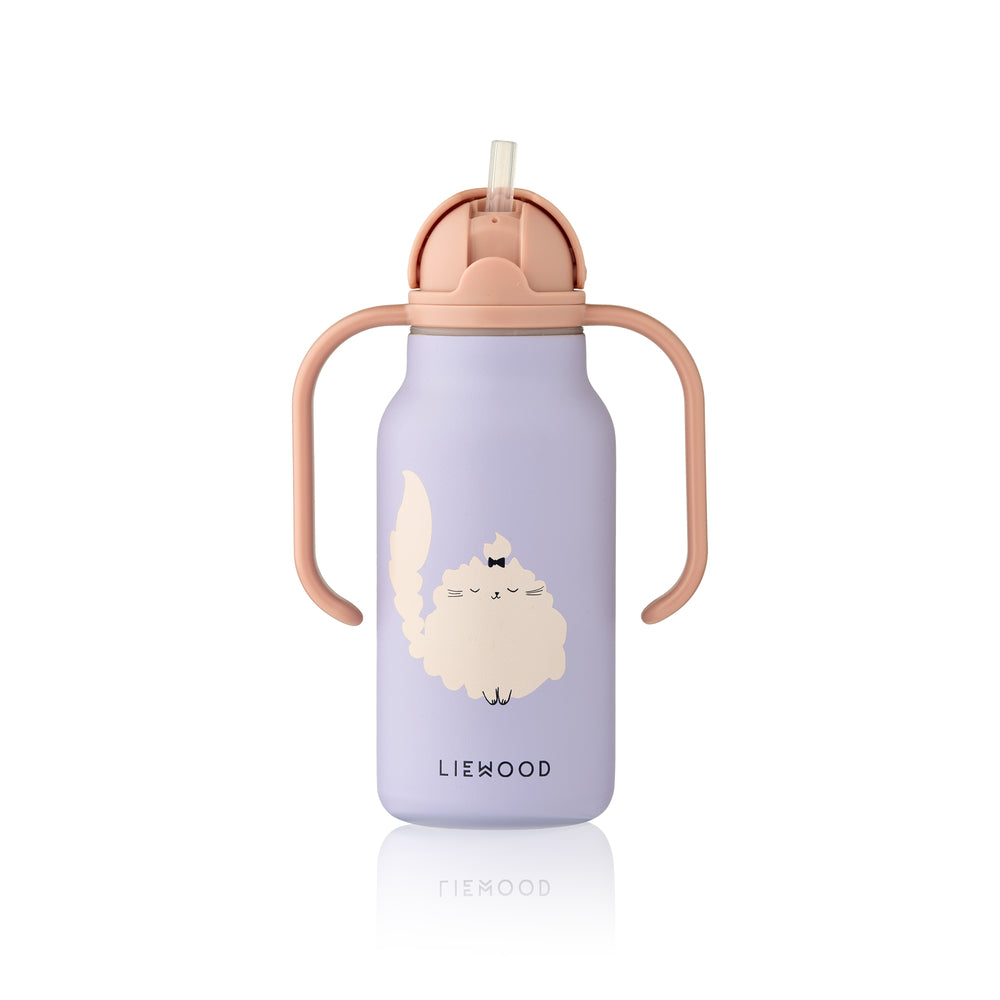 [Liewood] Kimmie Steel Water Bottle 250ml - Cat/Warm Lilac