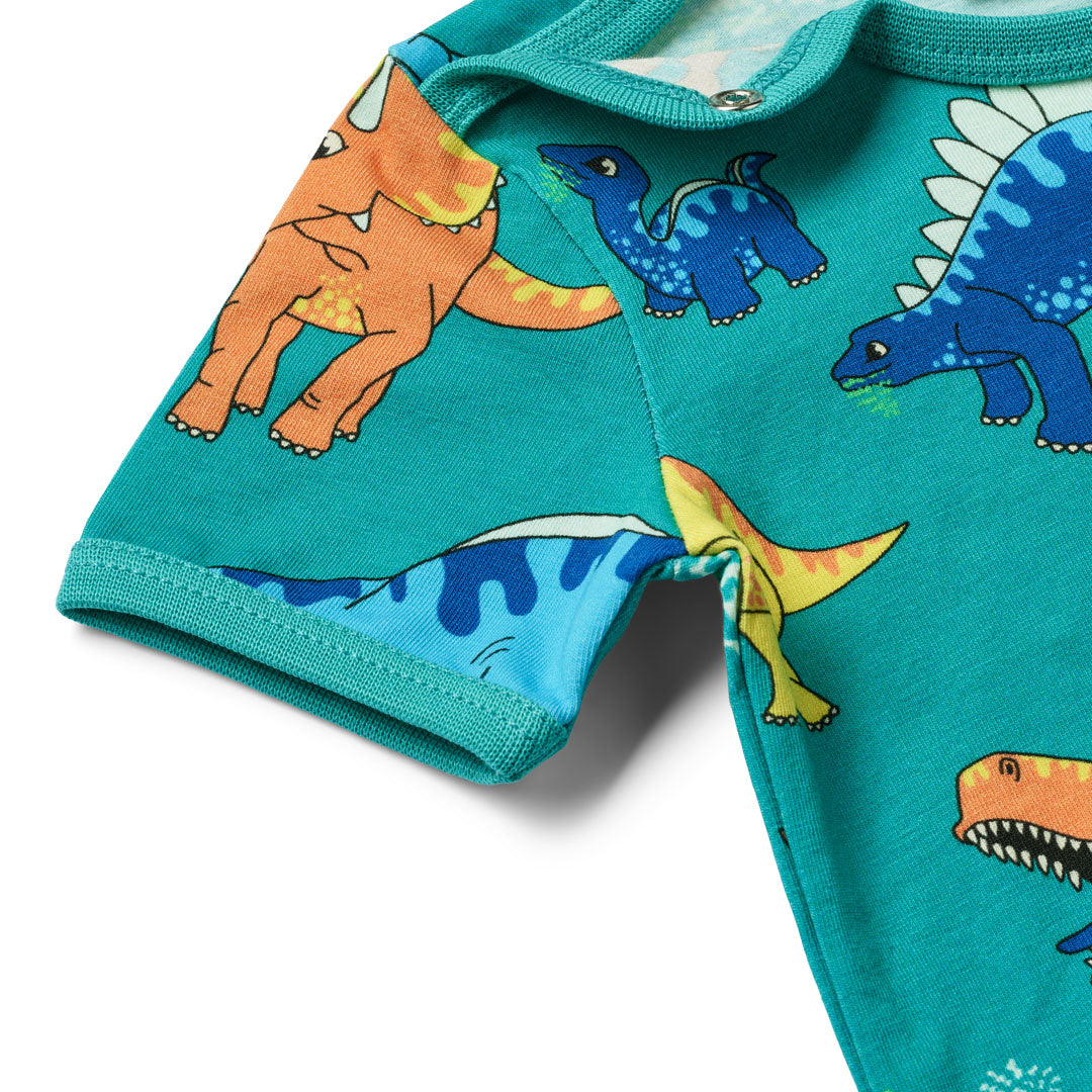 [Smafolk] Short Sleeved Baby Body With Dino - Teal