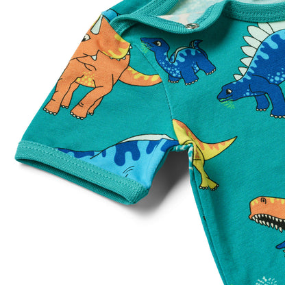 [Smafolk] Short Sleeved Baby Body With Dino - Teal