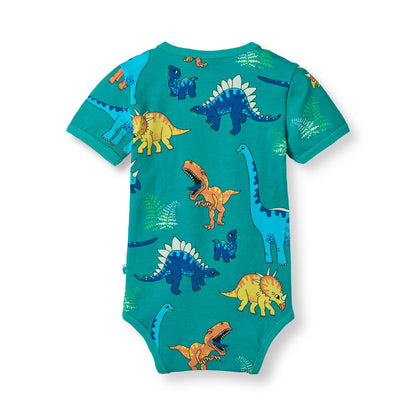 [Smafolk] Short Sleeved Baby Body With Dino - Teal