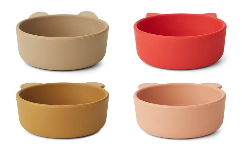 [Liewood] Iggy Silicone Bowls 4pack - Apple Red / Tuscany Rose Multi mix