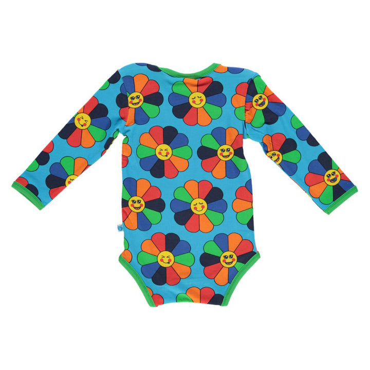 [Smafolk] Long Sleeved Baby Body with Flowers -Ocean Blue