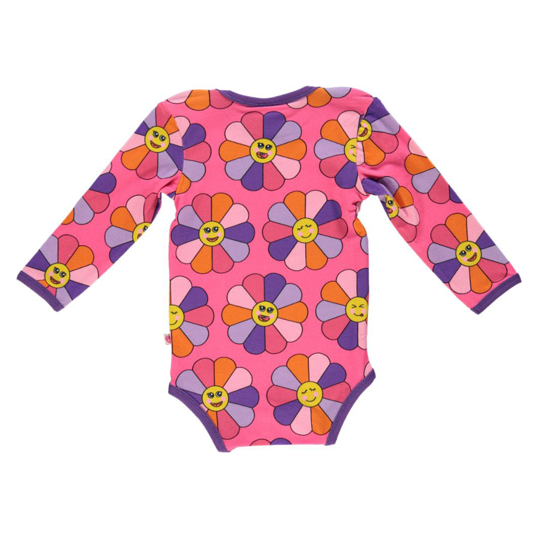 [Smafolk] Long Sleeved Baby Body with Flowers -Pink