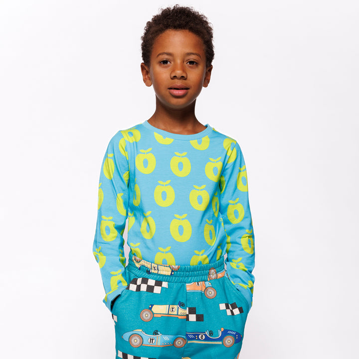 [Smafolk] Long Sleeved Top With Apple - Blue Atoll