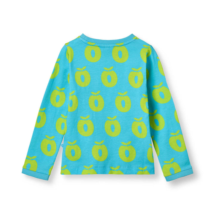 [Smafolk] Long Sleeved Top With Apple - Blue Atoll