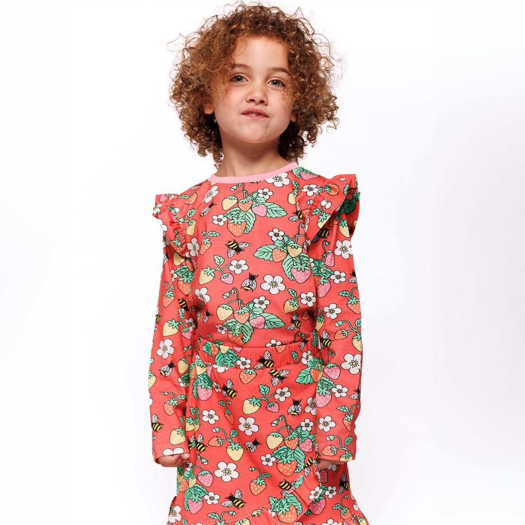 [Smafolk] Long Sleeve Shirt With Strawberry - Pink Punch