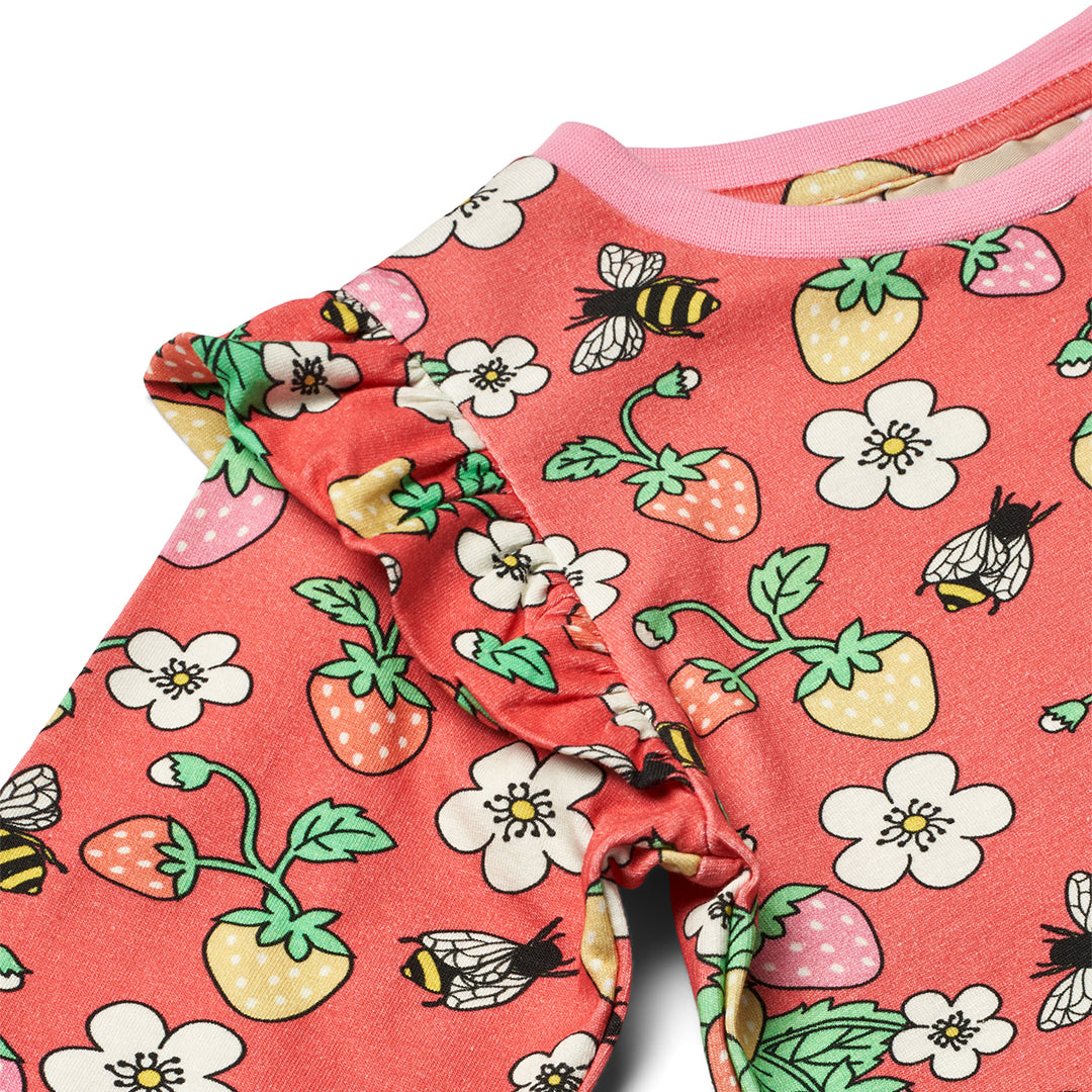 [Smafolk] Long Sleeve Shirt With Strawberry - Pink Punch