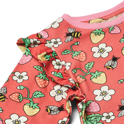 [Smafolk] Long Sleeve Shirt With Strawberry - Pink Punch