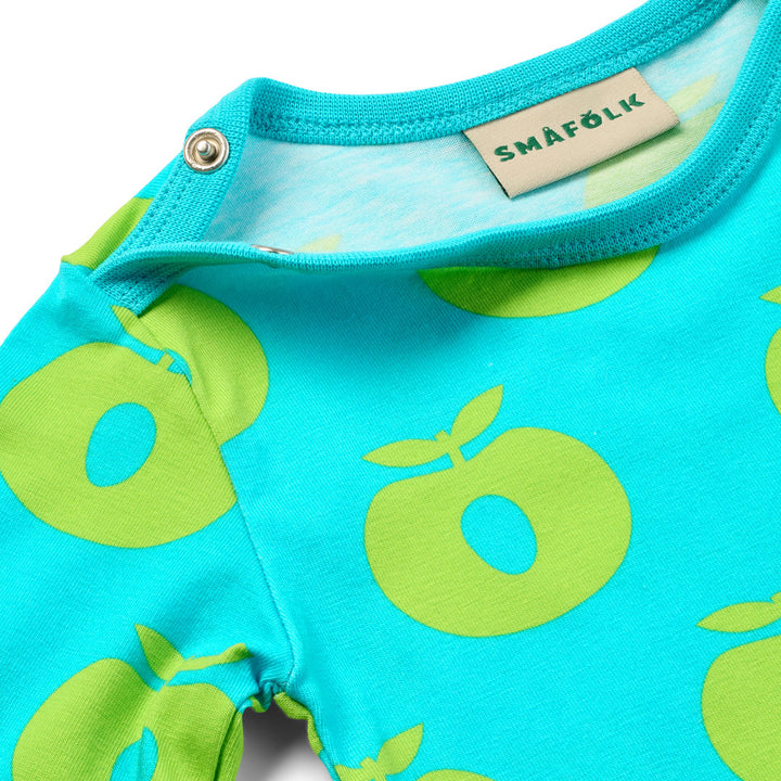 [Smafolk] Long Sleeved Baby Body with Apples - Blue Atoll