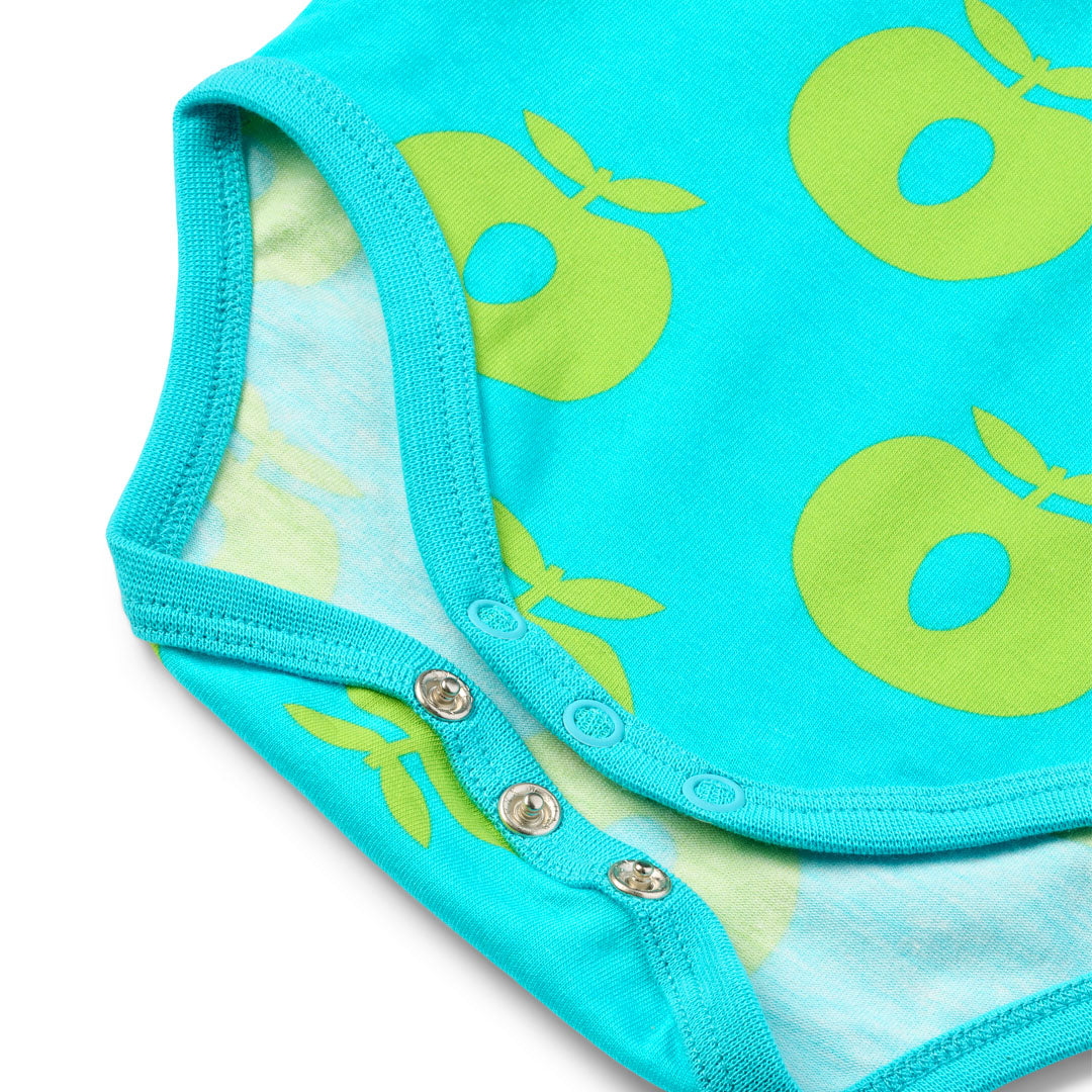 [Smafolk] Long Sleeved Baby Body with Apples - Blue Atoll