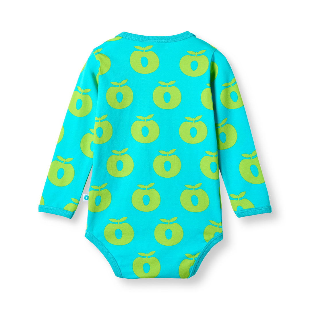 [Smafolk] Long Sleeved Baby Body with Apples - Blue Atoll