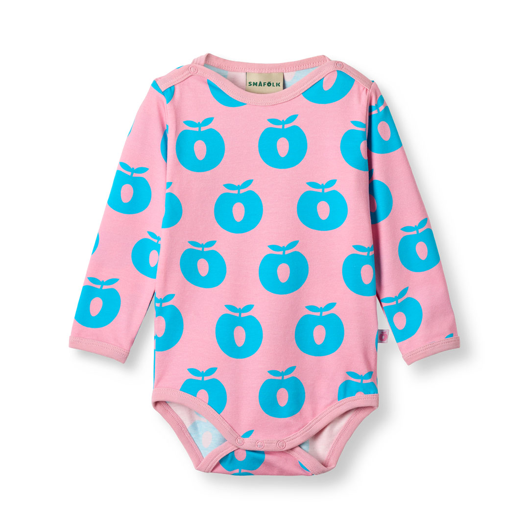 [Smafolk] Long Sleeved Baby Body with Apples - Pink Lilac