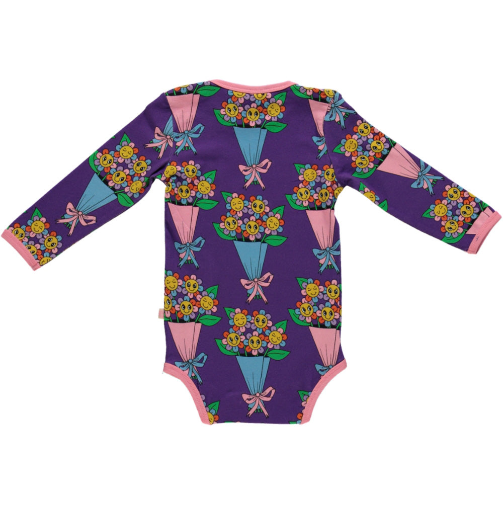 [Smafolk] Long Sleeved Baby Body with bouquets -Purple heart