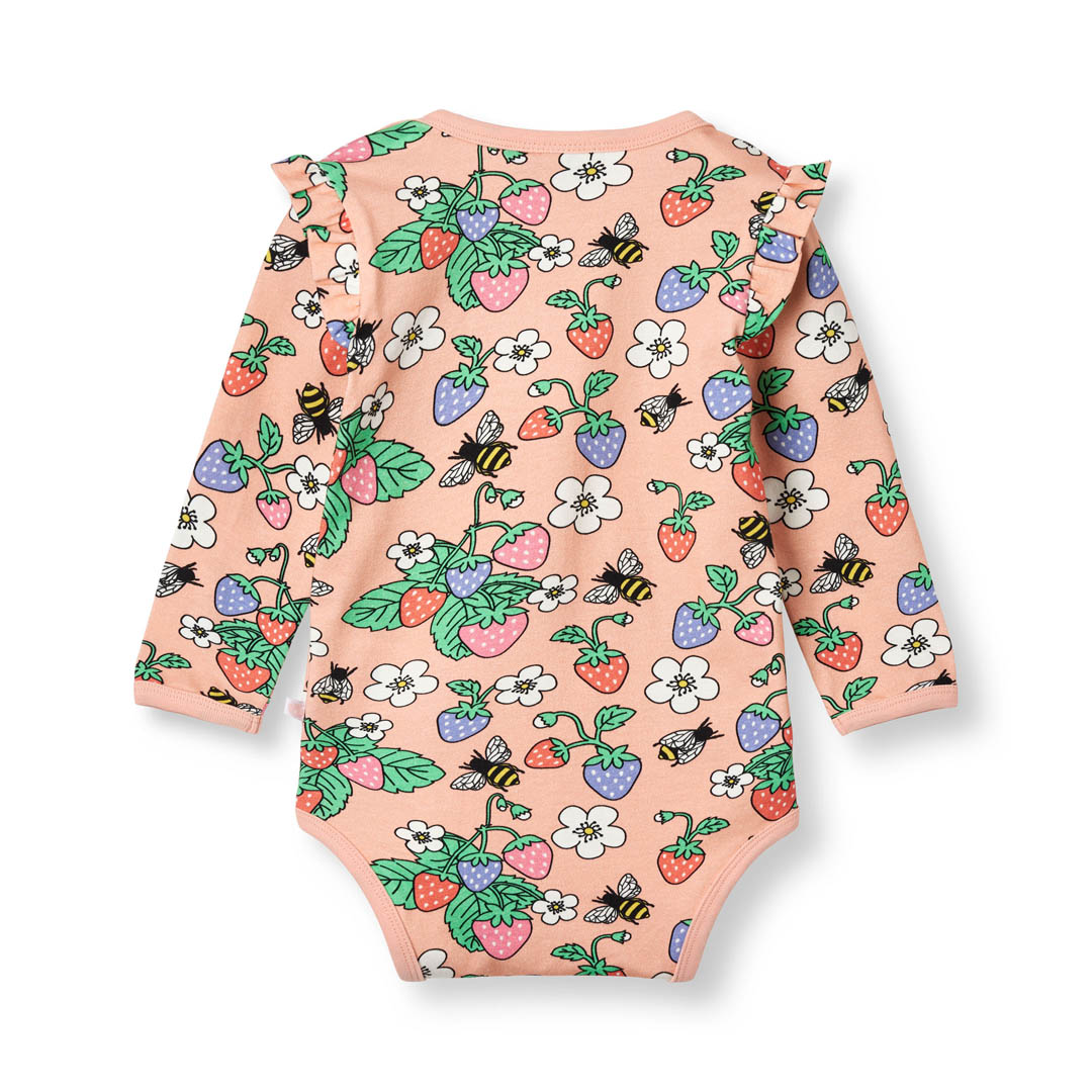 [Smafolk] Long Sleeved Baby Body with Strawberries - Blossom