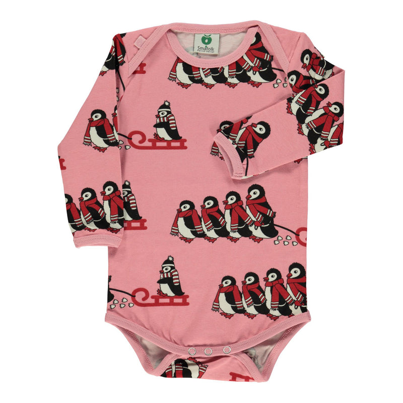 [Smafolk] Long Sleeved Top Baby Body With Penguins - Pink