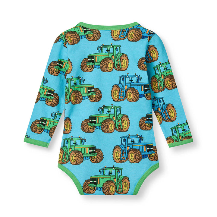 [Smafolk] Long Sleeved Baby Body with Tractor - Blue Atoll