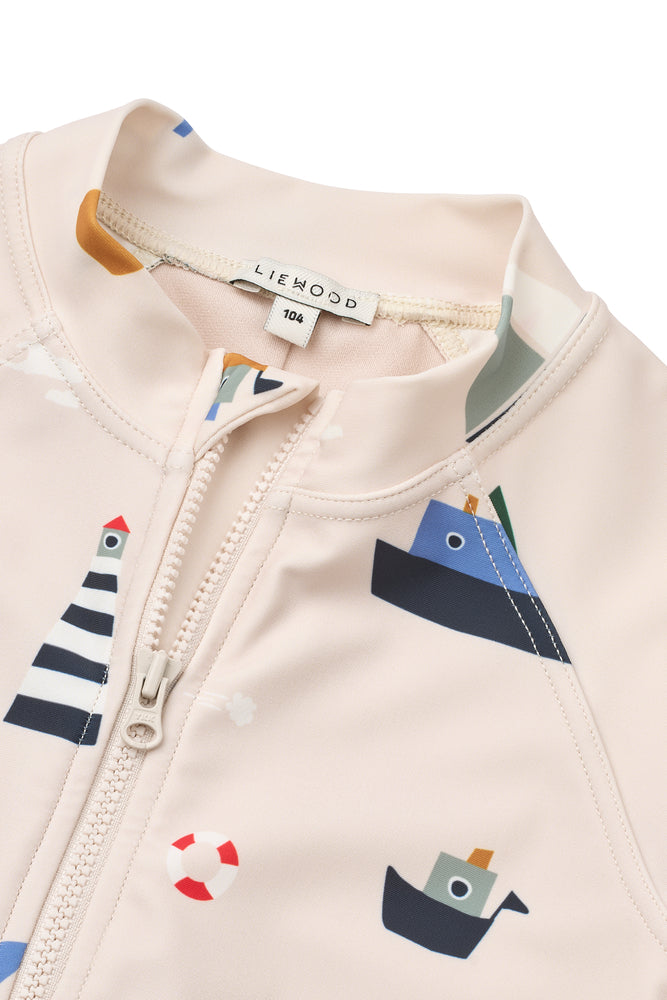 [Liewood] Max Stripe LS Swim Jumpsuit - Sailing / Sandy