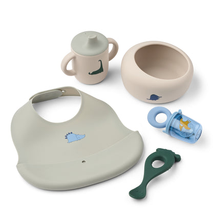 [Liewood]Mileah Baby Mealtime Set - Dino Roar / Dove blue