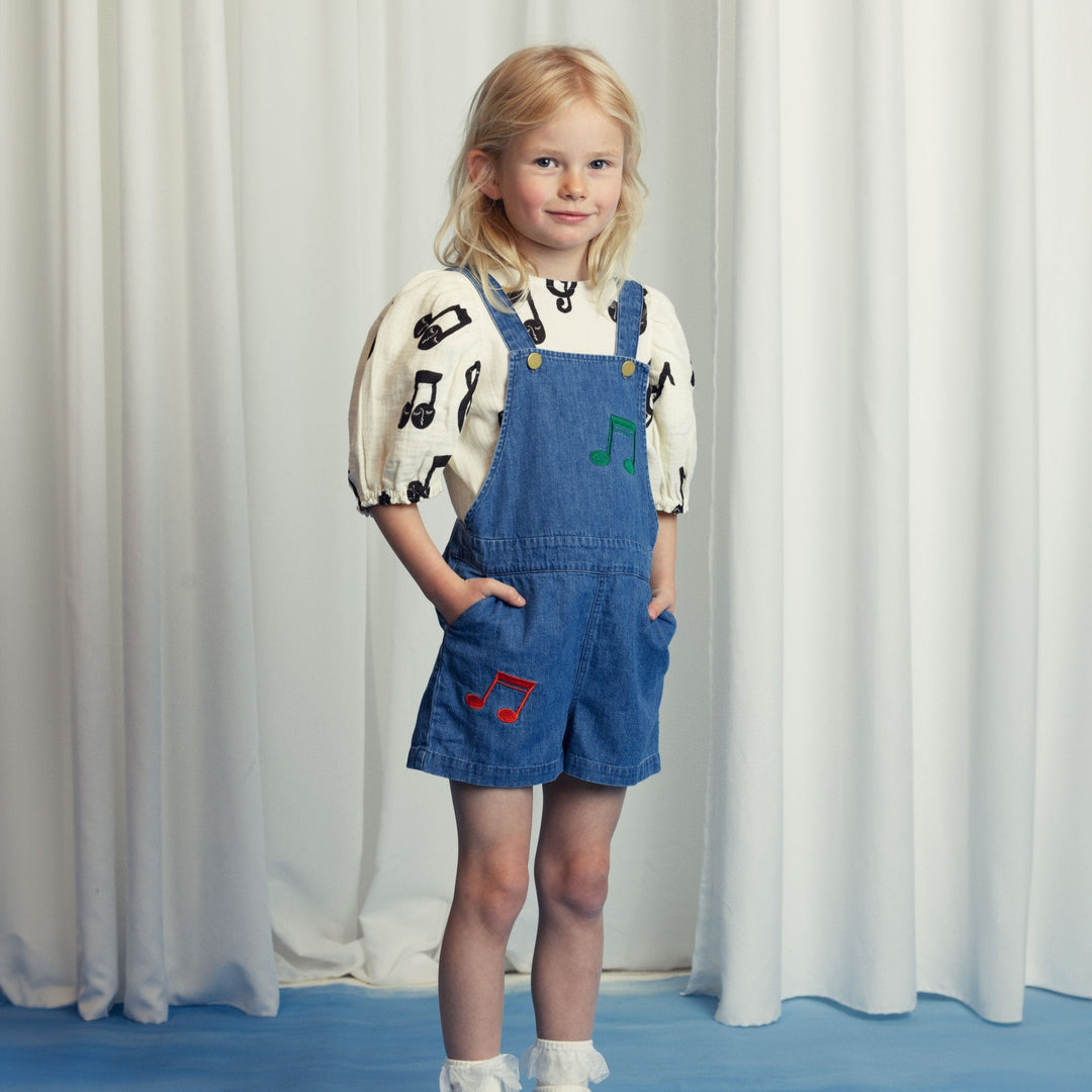 [Mini Rodini] Note Emb Lightweight Denim Dungarees - Blue