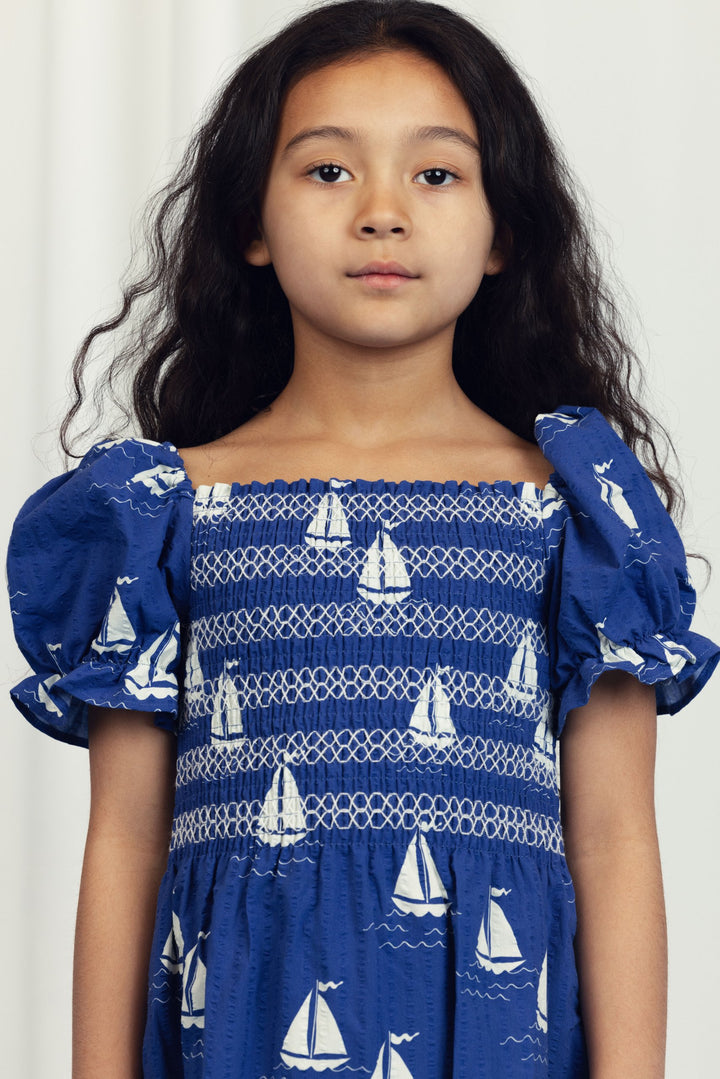 [Mini Rodini] Sailing Boats Aop Woven Smock Dress - Blue