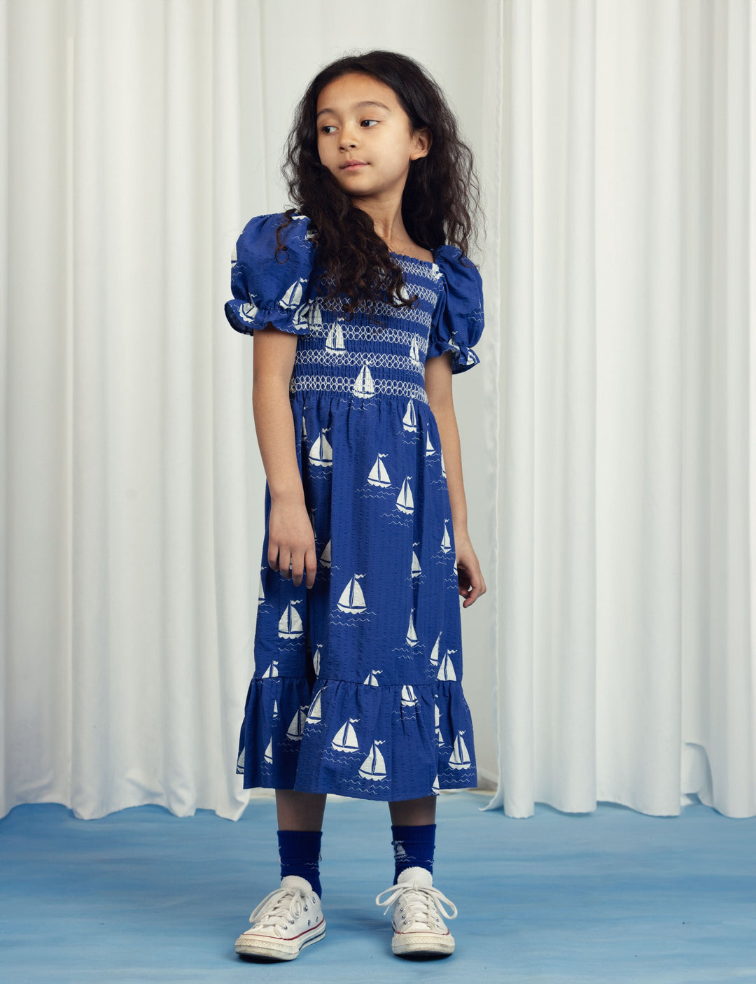 [Mini Rodini] Sailing Boats Aop Woven Smock Dress - Blue