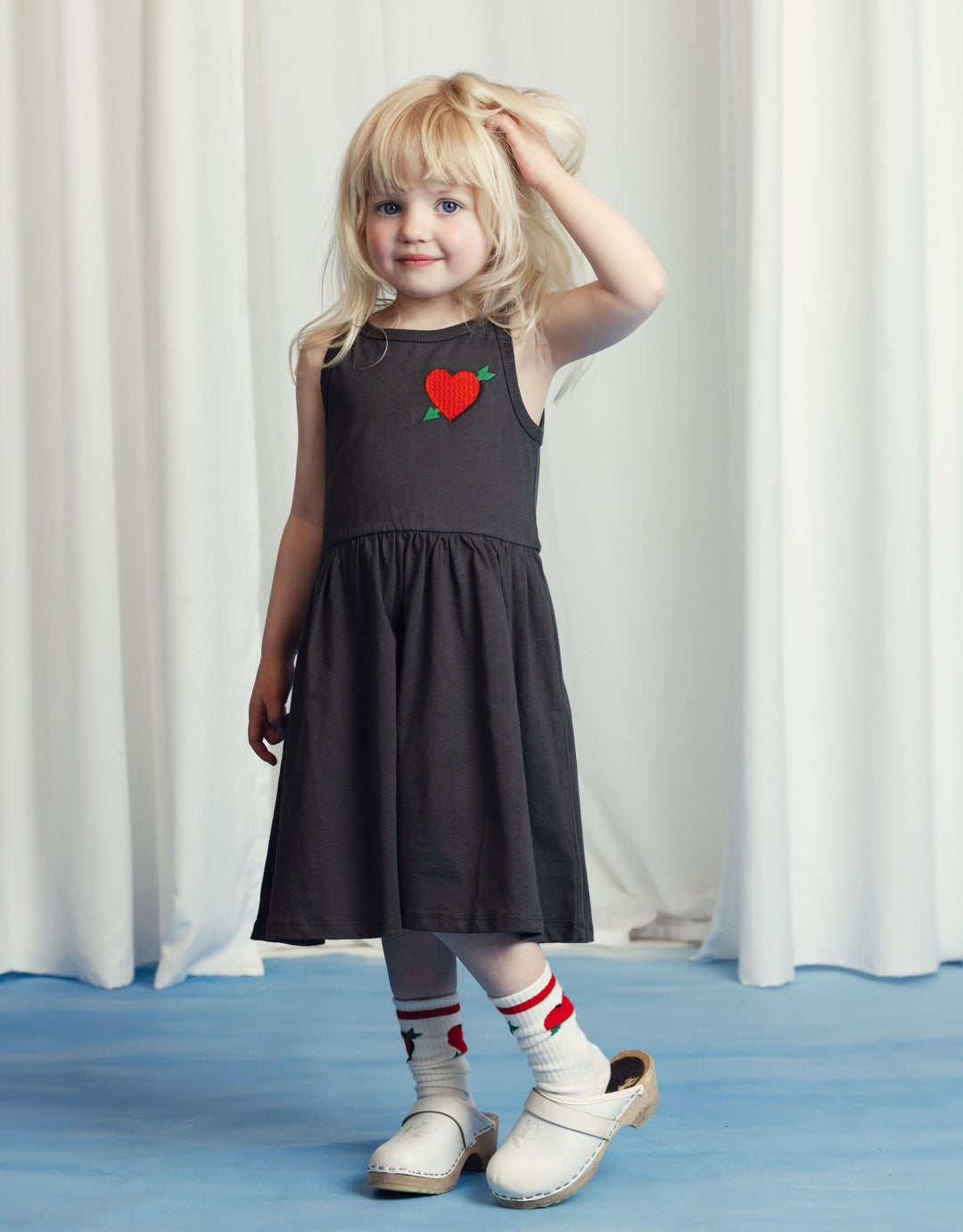 [Mini Rodini] Arrowed Heart Emb Tank Dress - Black