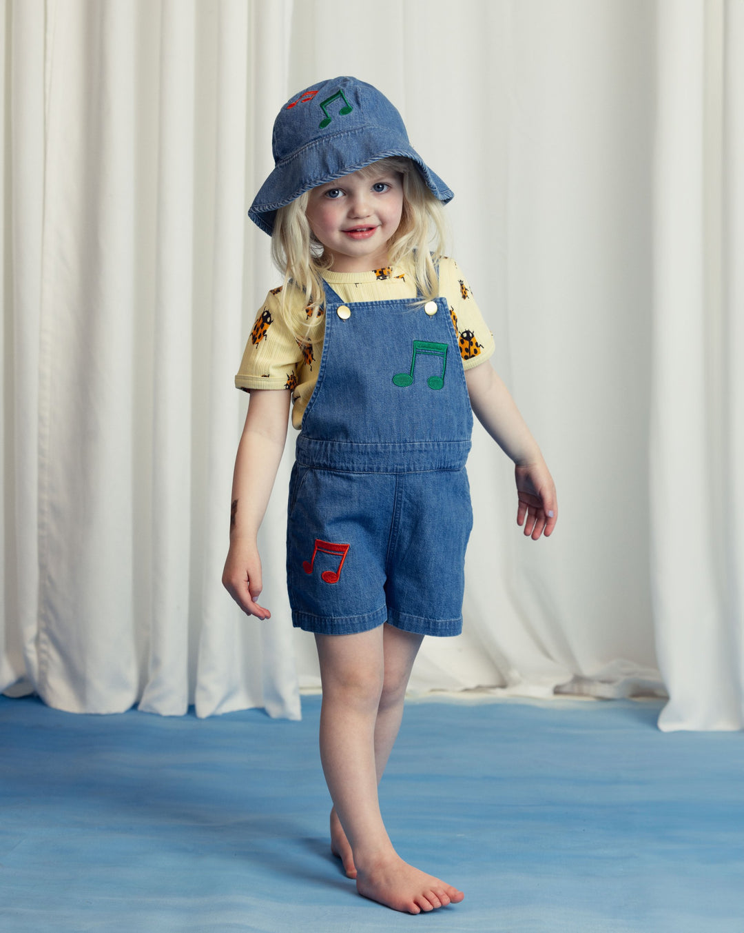 [Mini Rodini] Note Emb Lightweight Denim Dungarees - Blue