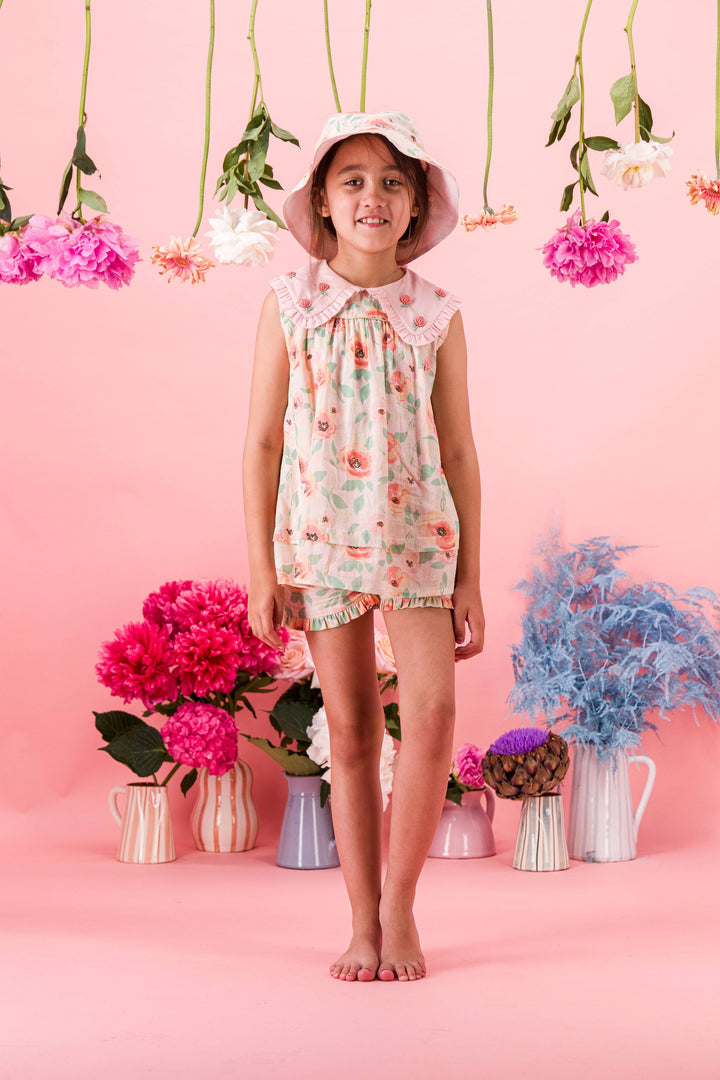 [Bachaa] Flamingo Blouse & Short Set - Poppy Print