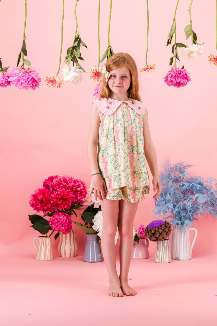 [Bachaa] Mellow Yellow Blouse & Short Set - Arabesque print