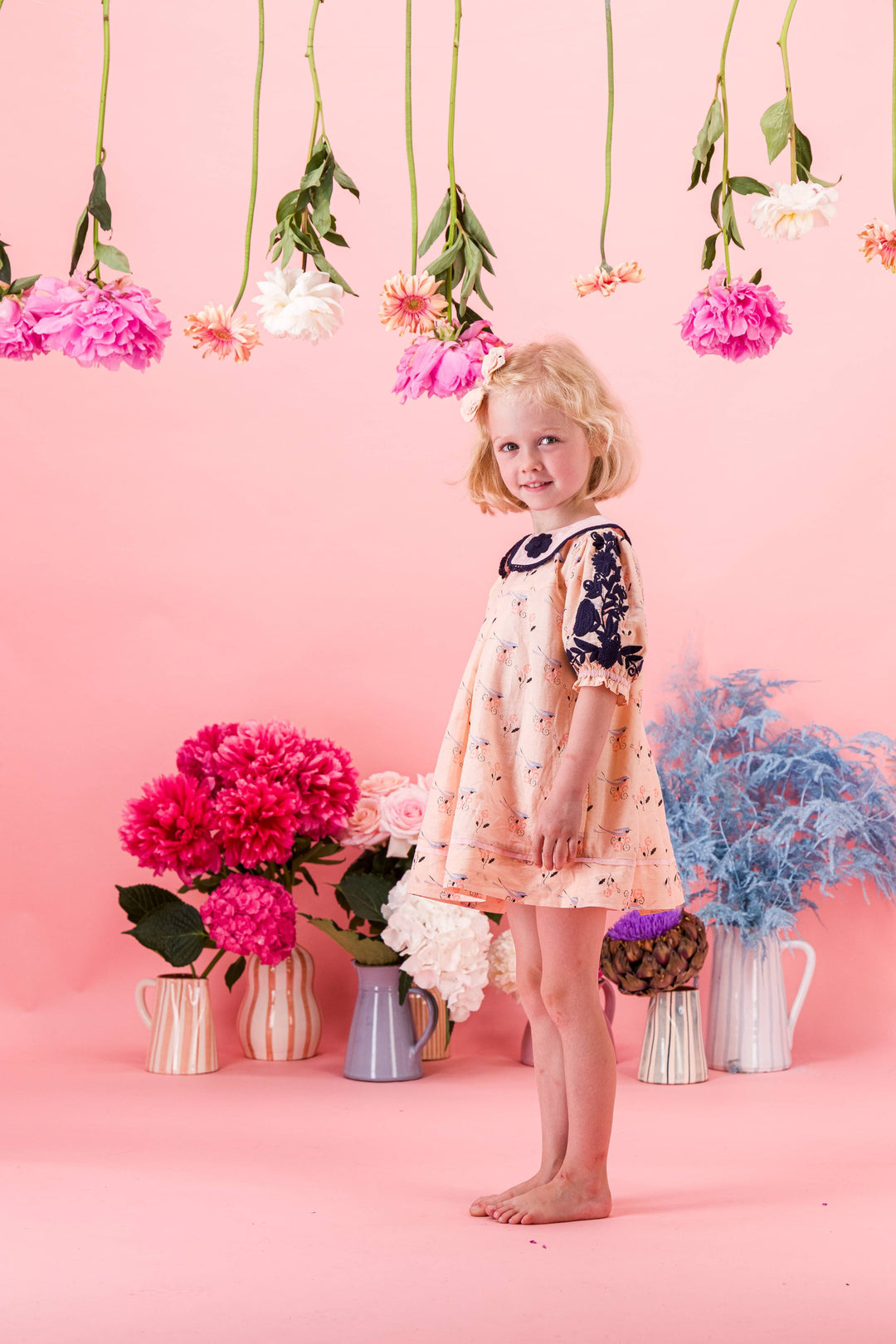 [Bachaa] Bird Print Blouse / Short Dress - Almond Cream