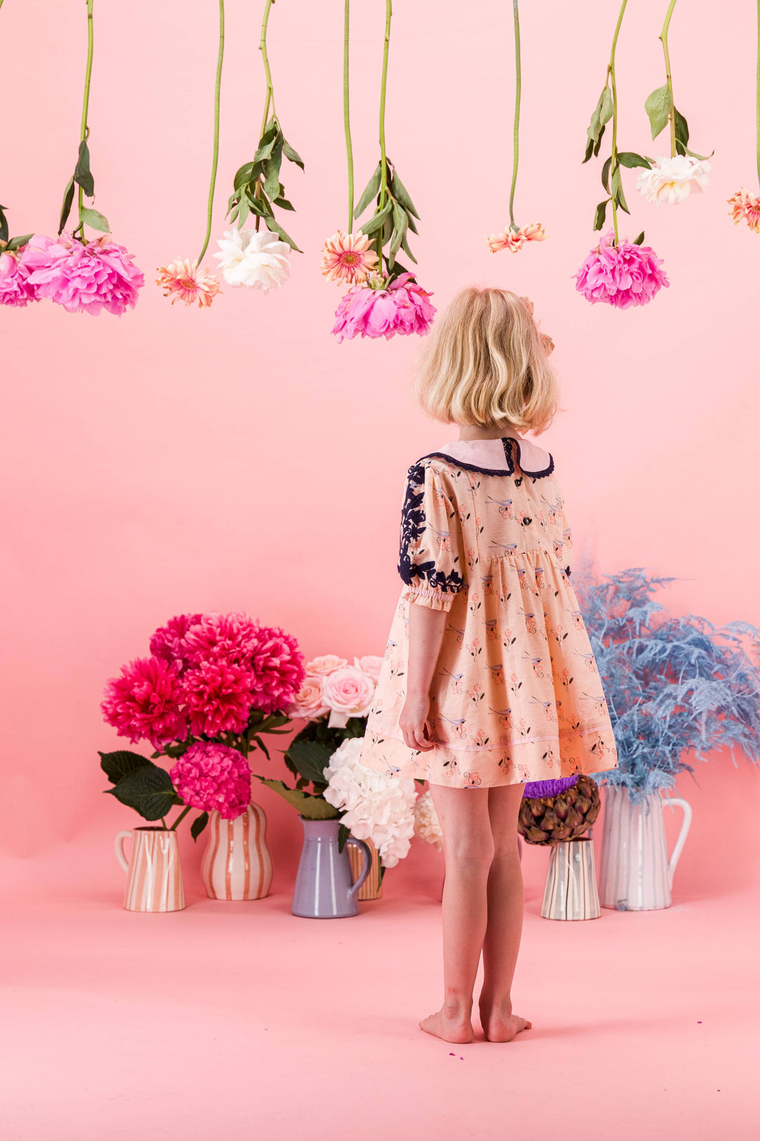 [Bachaa] Bird Print Blouse / Short Dress - Almond Cream