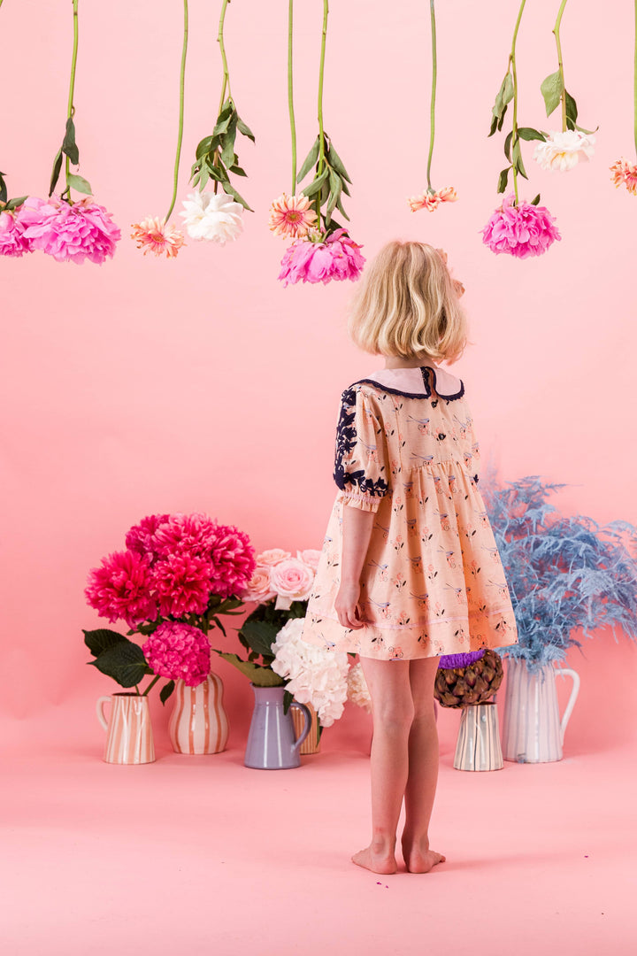 [Bachaa] Bird Print Blouse / Short Dress - Almond Cream