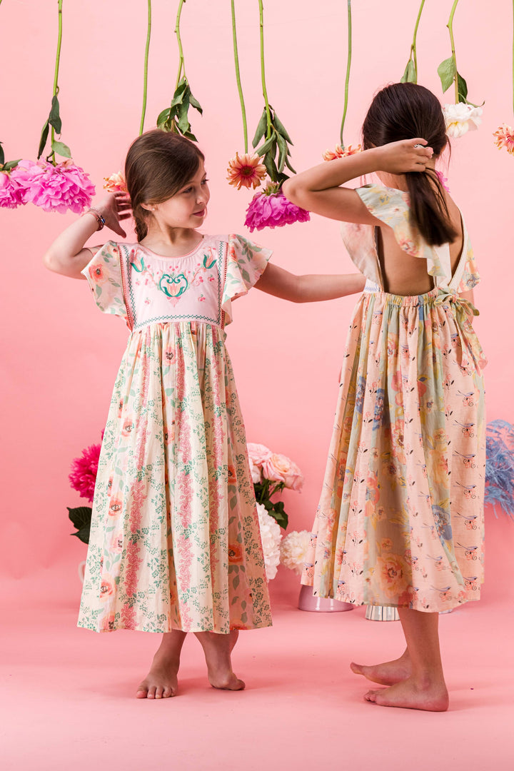 [Bachaa] Floraison Long Dress - Bird/Watercolor  Print