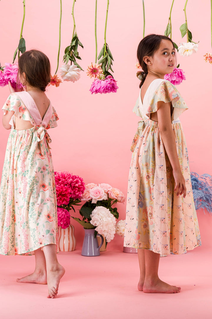 [Bachaa] Floraison Long Dress - Bird/Watercolor  Print