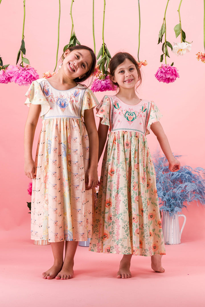 [Bachaa] Floraison Long Dress - Bird/Watercolor  Print