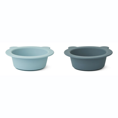 [Liewood] Peony Bowl With Suction Cup 2-pack - Sea Blue/Whale Blue