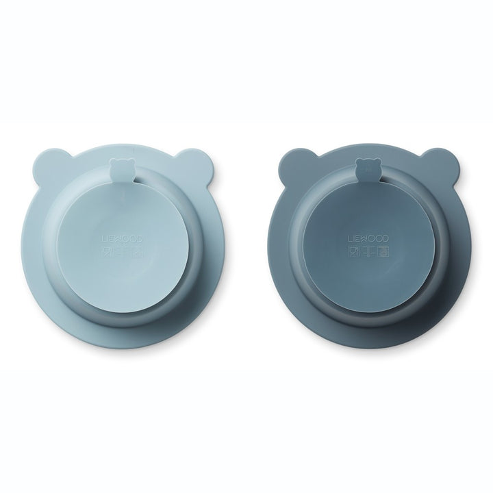 [Liewood] Peony Bowl With Suction Cup 2-pack - Sea Blue/Whale Blue
