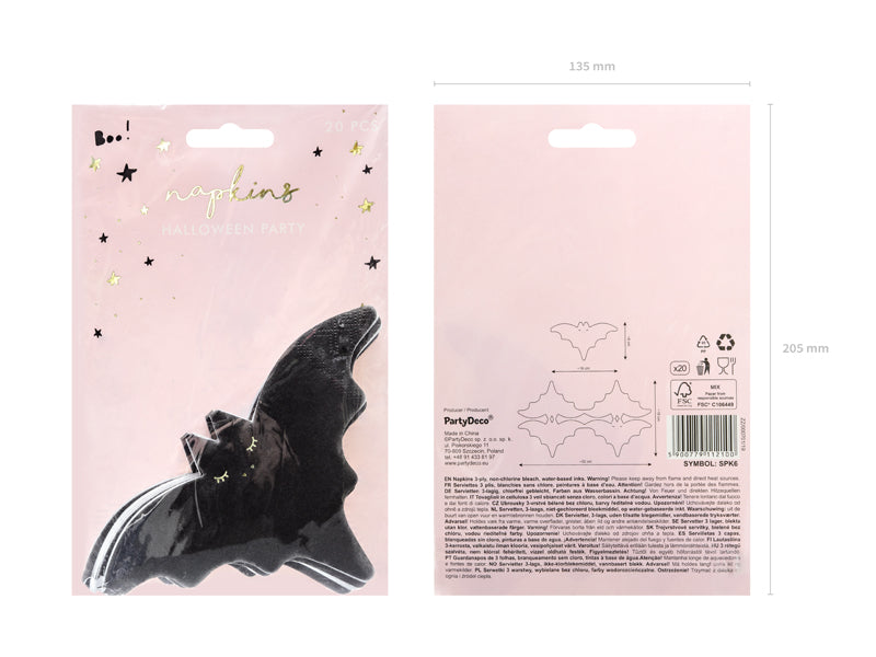 [PartyDeco]Napkins - Bat, 16x9cm