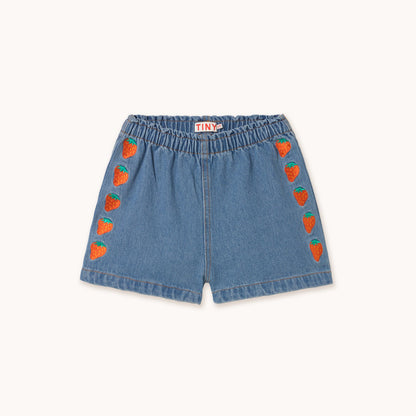 [TINYCOTTONS] Strawberries Woven Short - Light Blue Denim