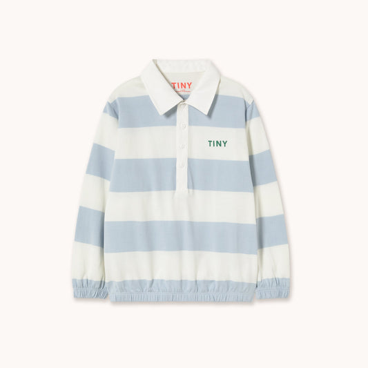[TINYCOTTONS] Stripes Knit Polo Sleeve Tee - Washed Blue