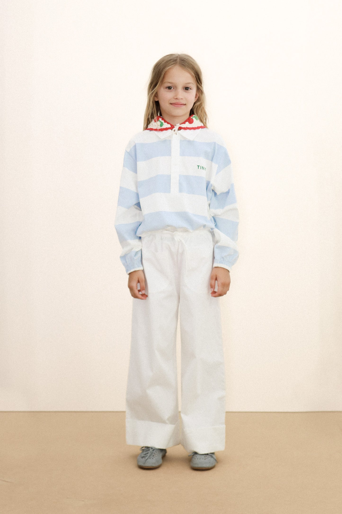 [TINYCOTTONS] Stripes Knit Polo Sleeve Tee - Washed Blue