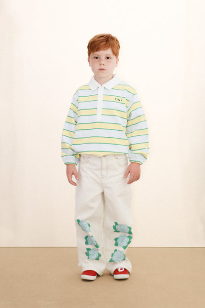 [TINYCOTTONS] Retro Stripes Polo Sweatshirt - Iceblue
