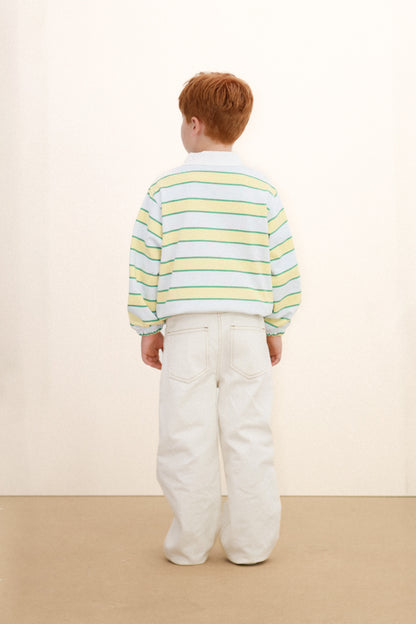 [TINYCOTTONS] Retro Stripes Polo Sweatshirt - Iceblue