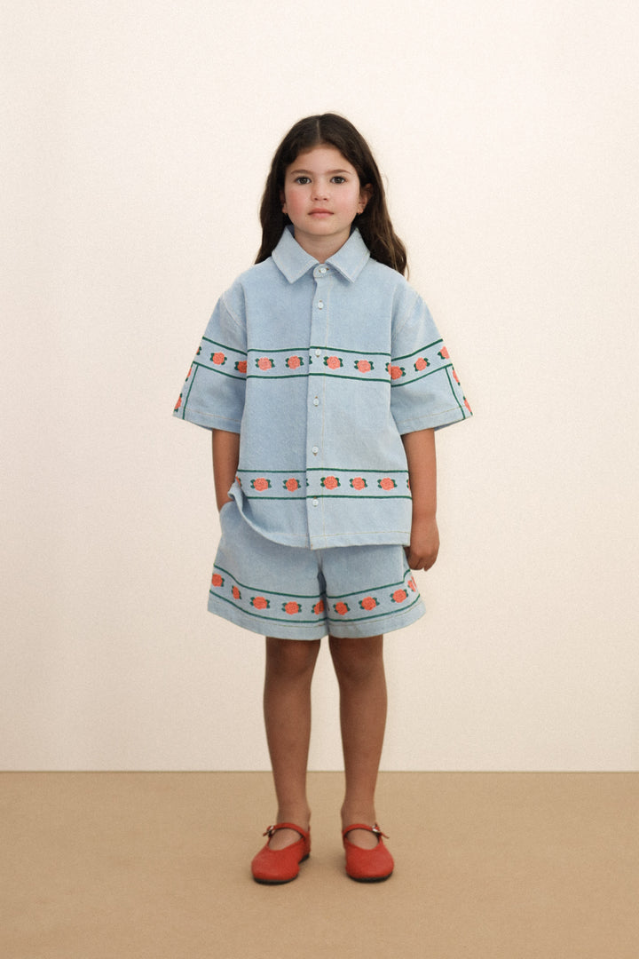 [TINYCOTTONS] Roses Denim Bermuda - Light Wash Denim