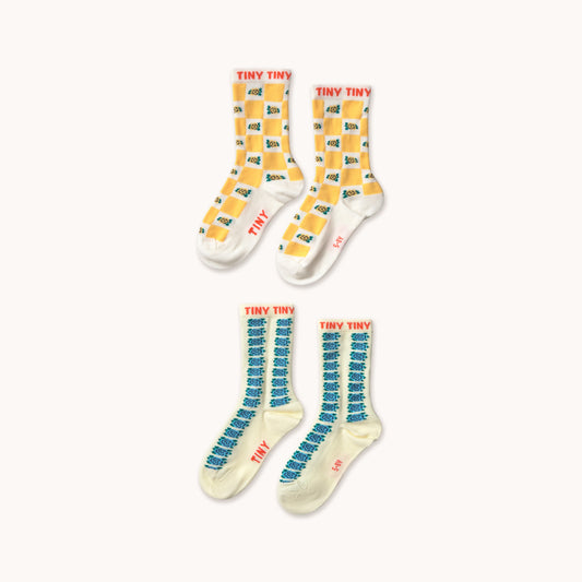 [TINY COTTONS]Flowers Medium Socks - Dusty Yellow/Offwhite