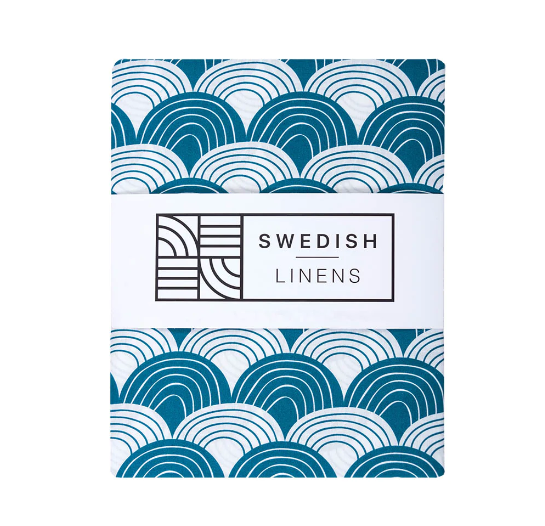 [Swedish linens] Rainbow fitted sheet - Moroccan blue