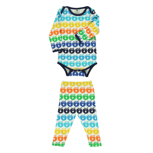 [Smafolk] Body Set with Leggings With Retro Apples - Blue Atoll