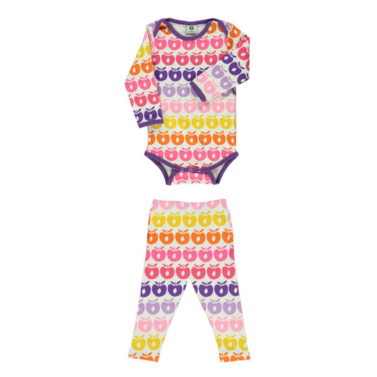 [Smafolk] Body Set with Leggings With Retro Apples - Sea Pink