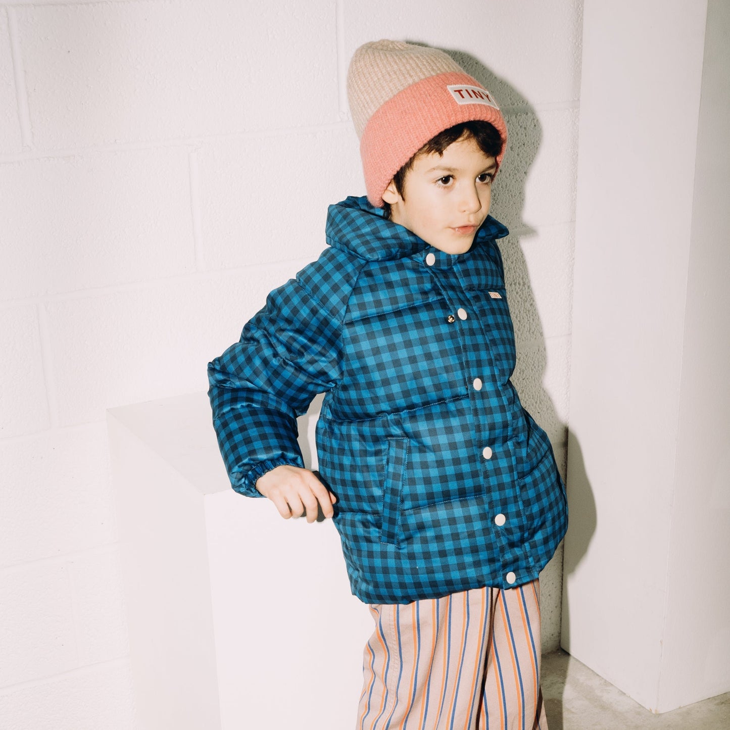 [TINYCOTTONS] Vichy Short Padded Jacket - Blue / Navy
